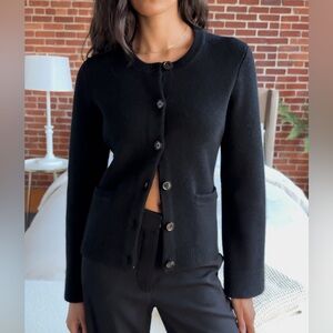 Quince structured cashmere cardigan sweater black